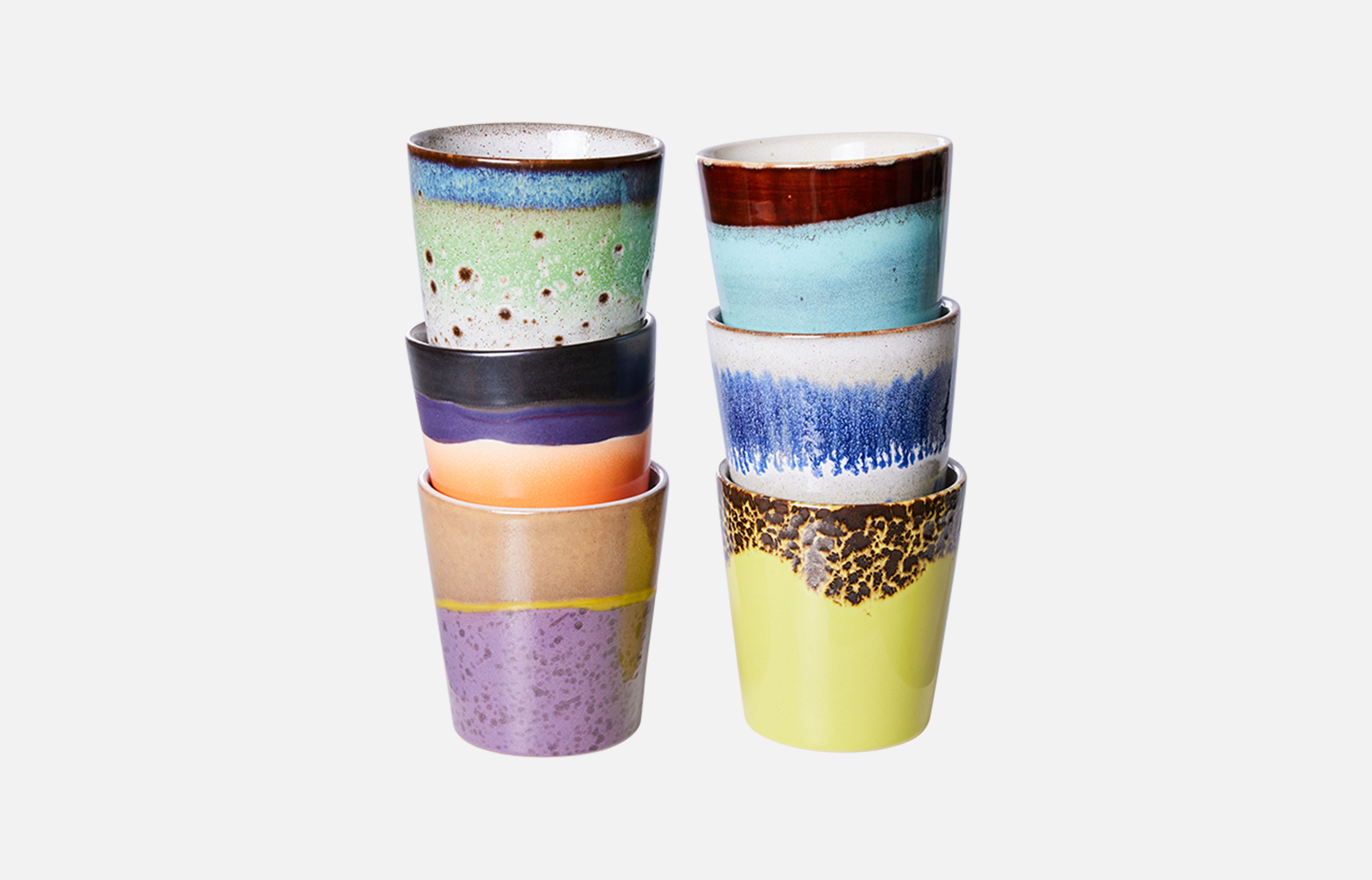 70s Keramik 6er Set Kaffeebecher - Pluto 70s Keramik 6er Set Kaffeebecher - Pluto