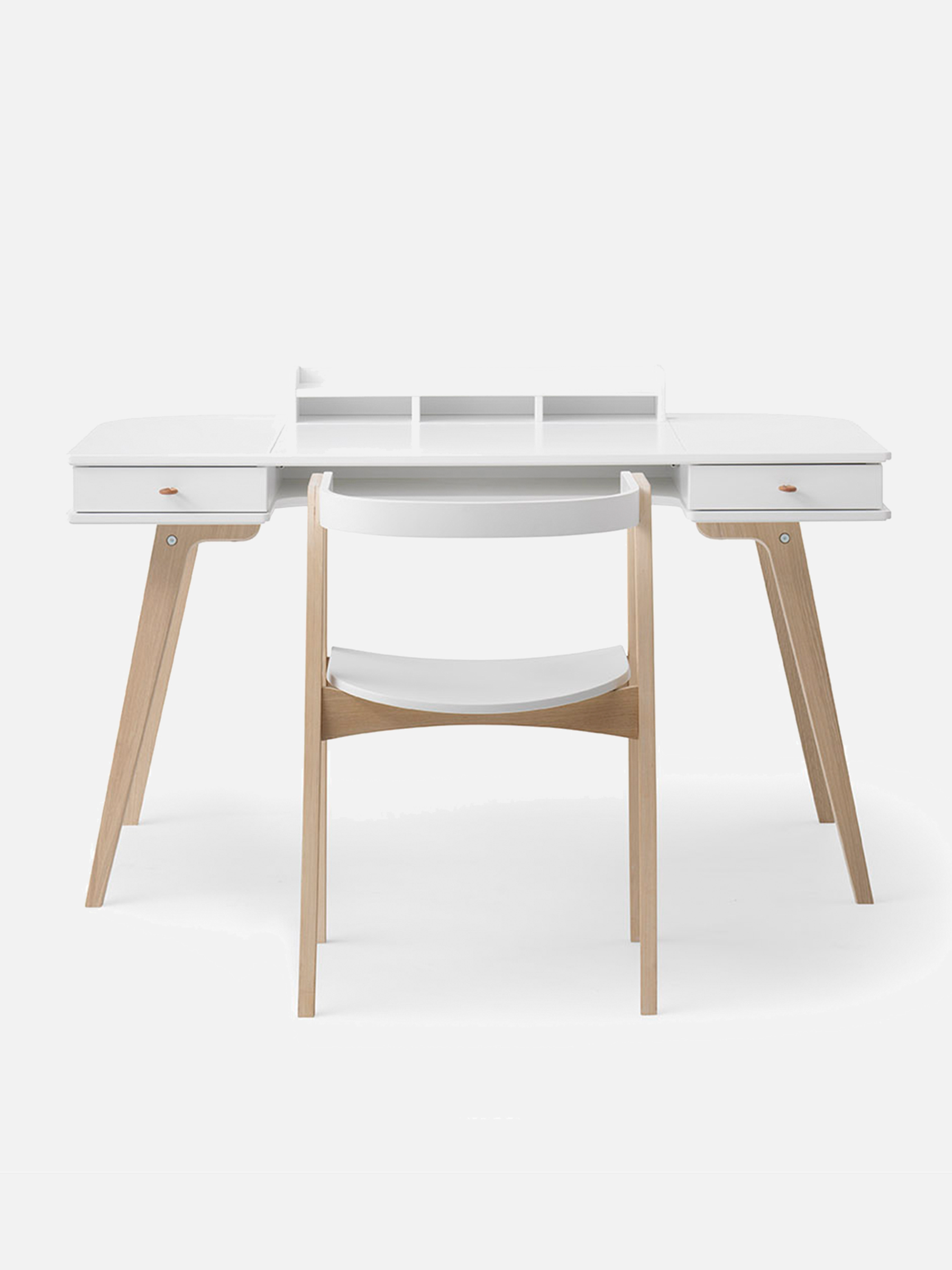 Wood Schreibtisch 66 cm & Armlehnstuhl Set, weiß/Eiche