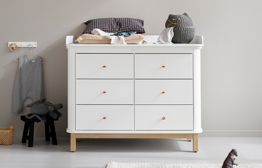 Wood Wickelkommode, 6 Schubladen mit Wickelplatte groß