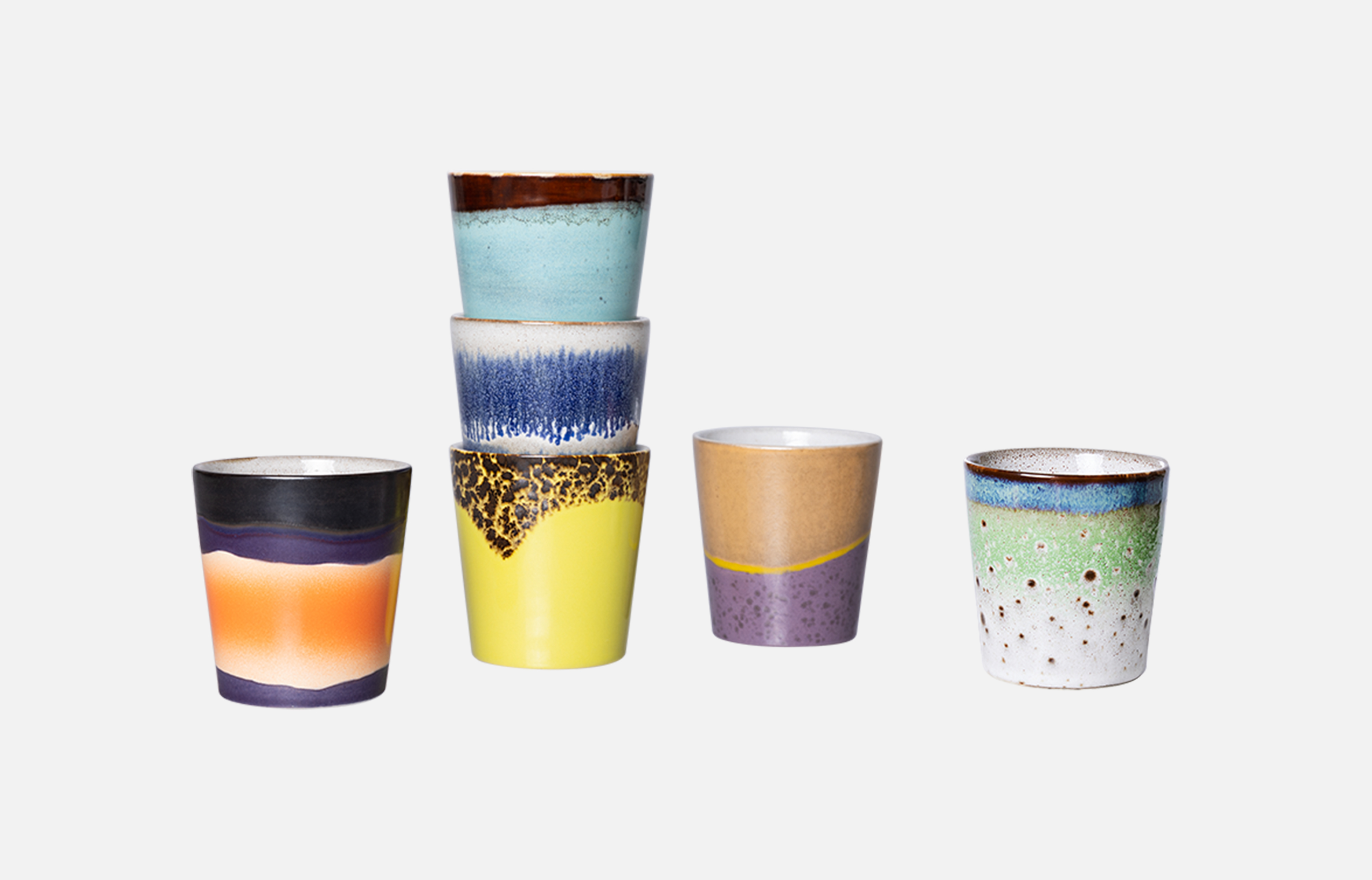 70s Keramik 6er Set Kaffeebecher - Pluto 70s Keramik 6er Set Kaffeebecher - Pluto